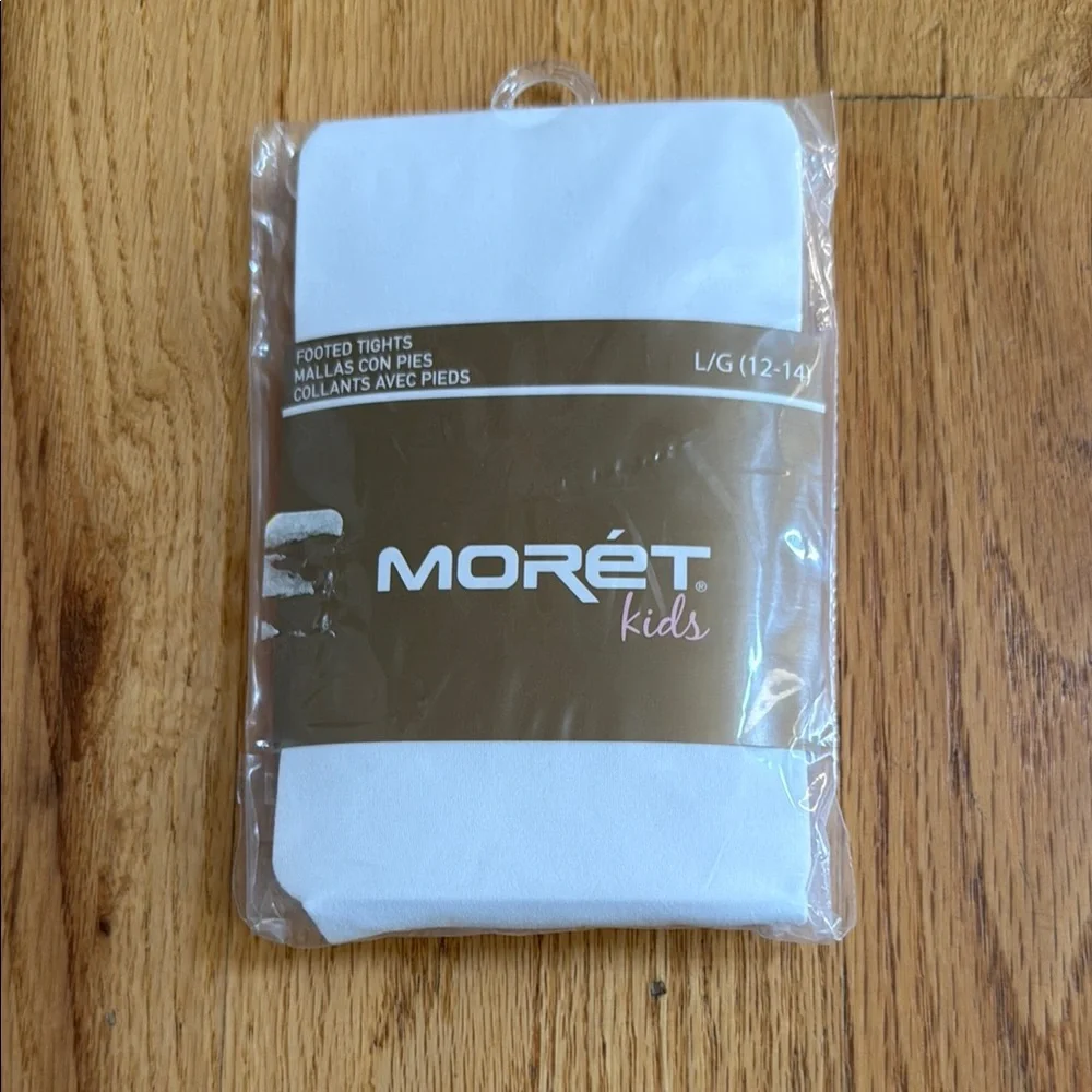 MORET Footed White Tights, Size Large (12-14) Dance Gymnastics